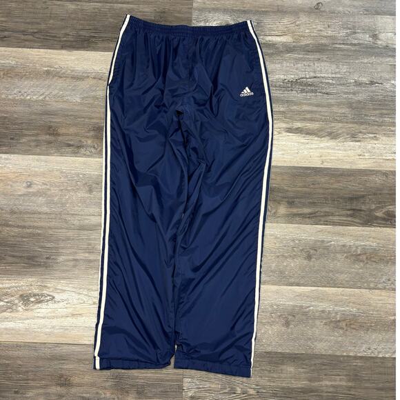 Vintage Y2K Adidas‎ Striped Blue White Mens 2XL Tear Away Snap Swishy Trackpants - Picture 1 of 12